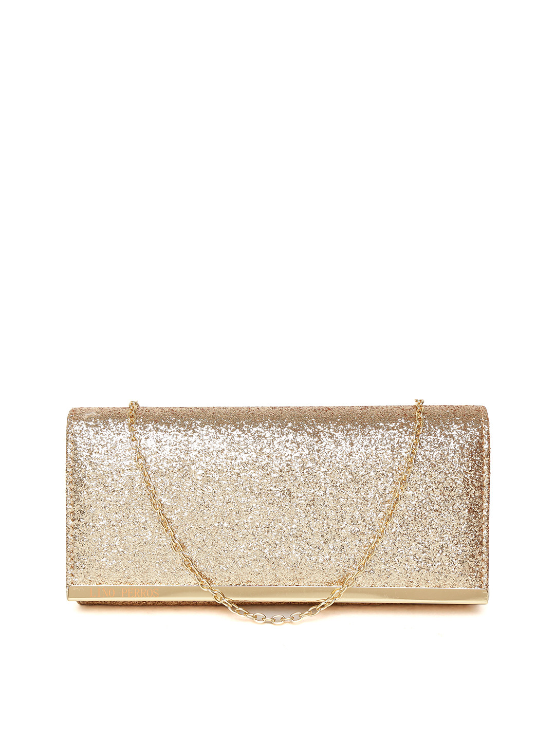 Buy Lino Perros Gold Toned Shimmer Clutch With Chain Strap Clutches