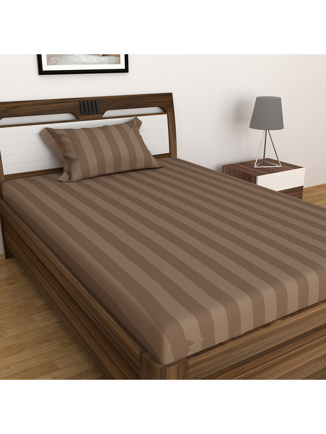 Buy Home Centre Brown Striped Single Bedsheet With 2 Pillow Covers