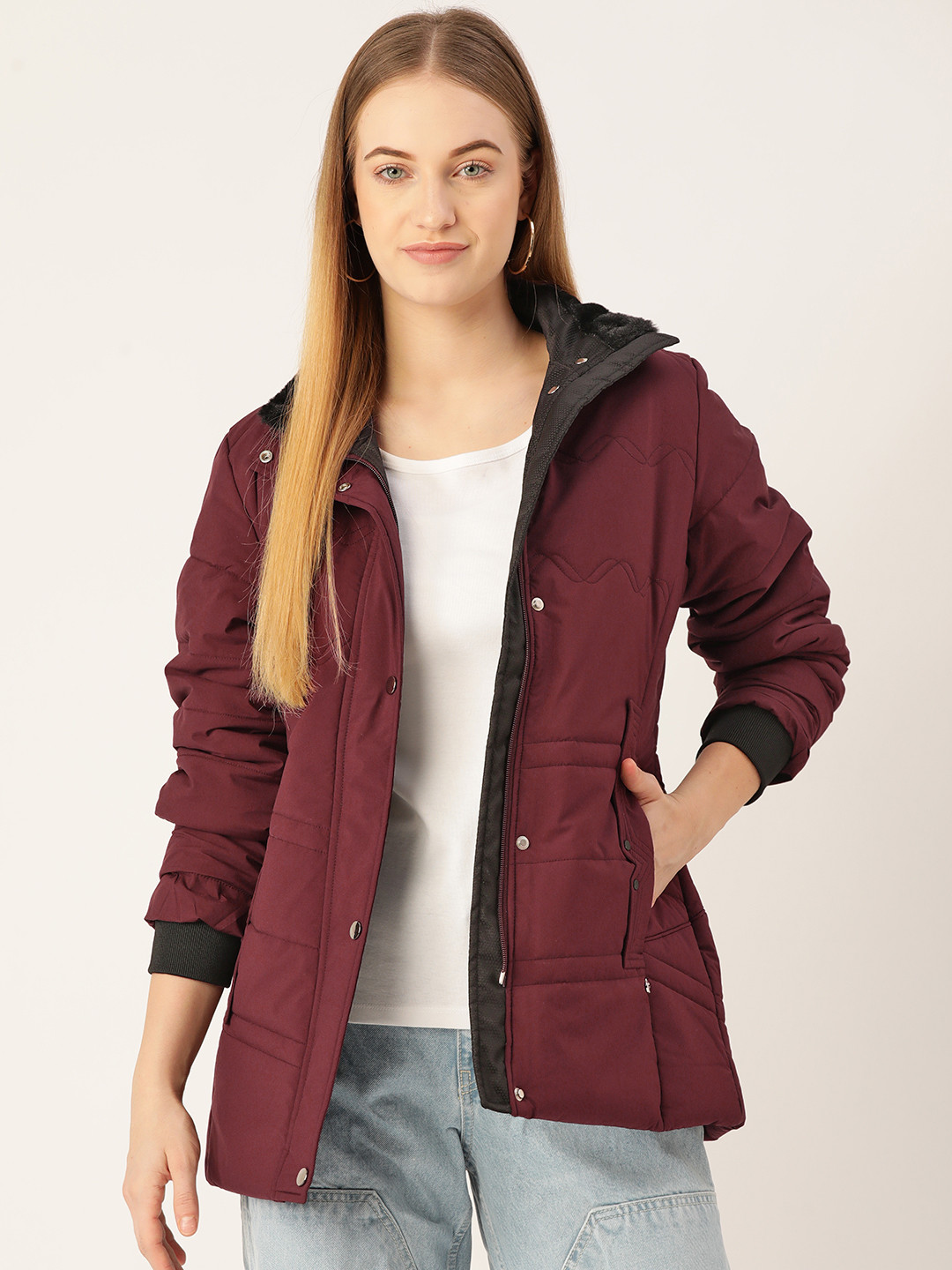 Monte Carlo Women Mock Collar Solid Casual Padded Jacket