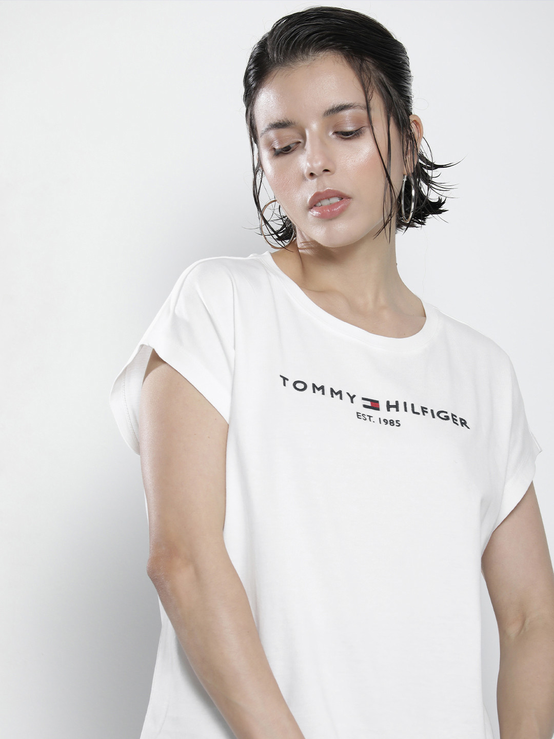 Buy Tommy Hilfiger Women White T Shirt With Embroidery Tshirts for