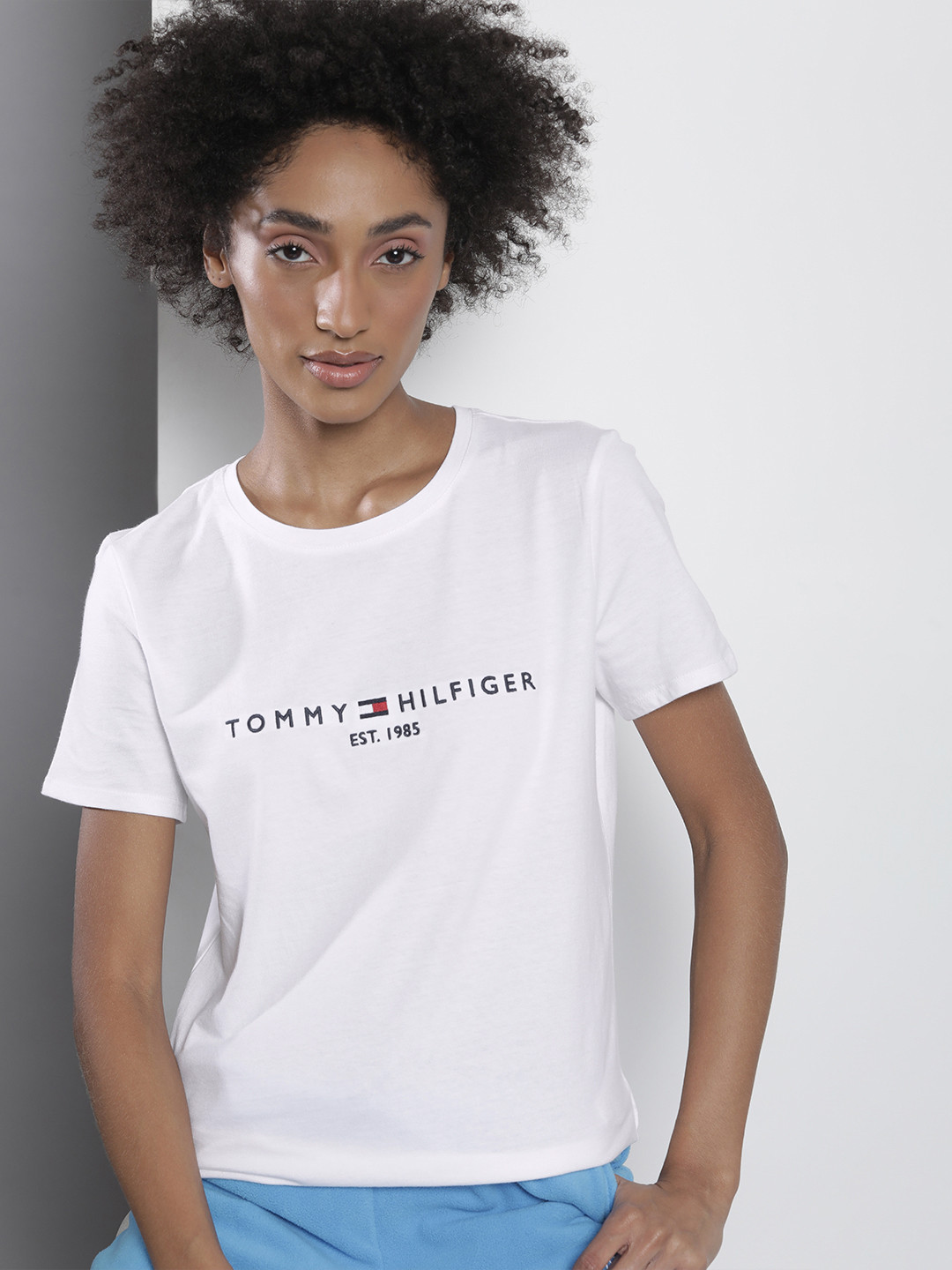 Buy Tommy Hilfiger Women White Pure Cotton T Shirt With Logo Embroidery