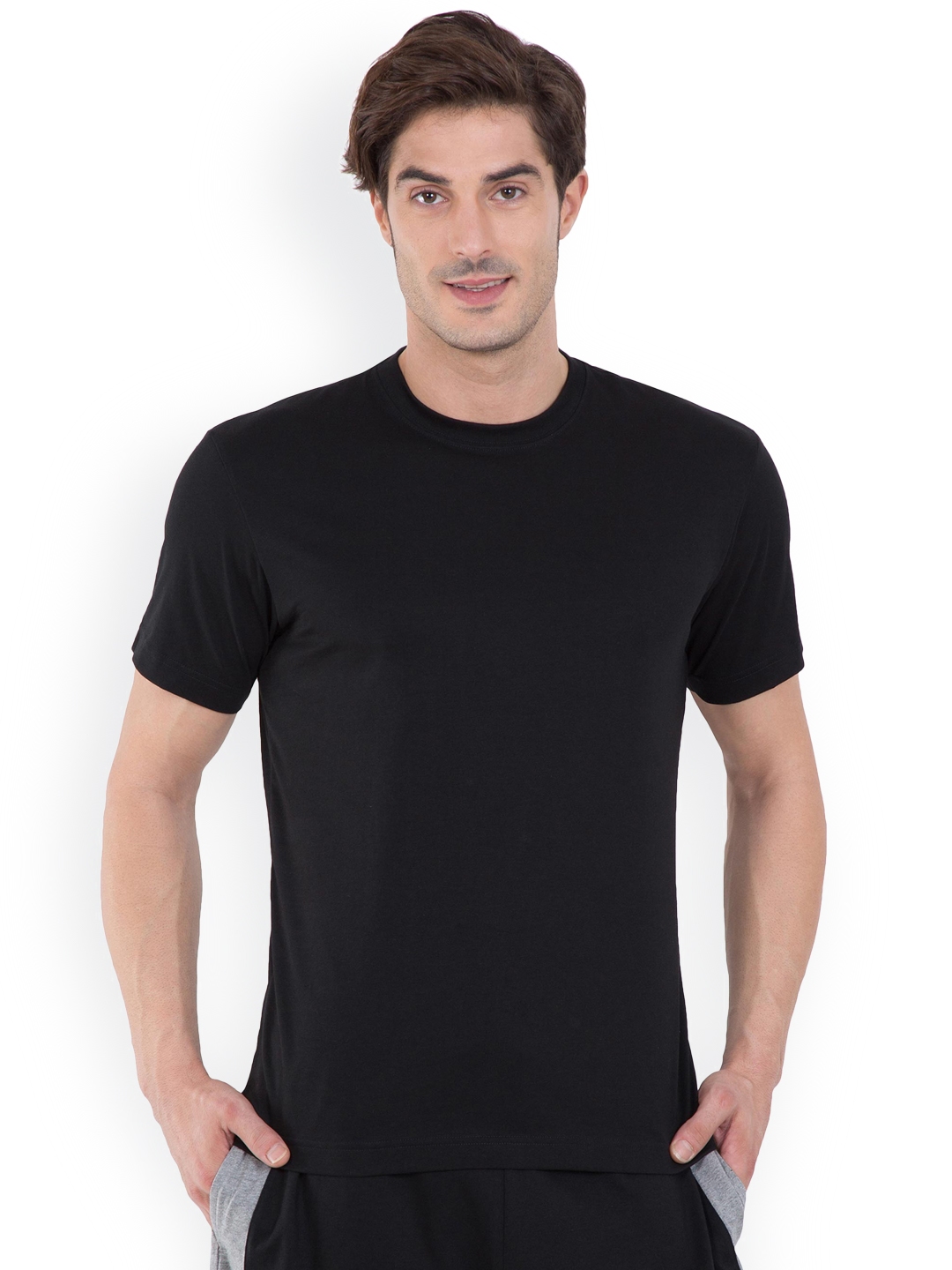 Buy Jockey Men Black Solid Round Neck Pure Cotton T Shirt - Tshirts for ...