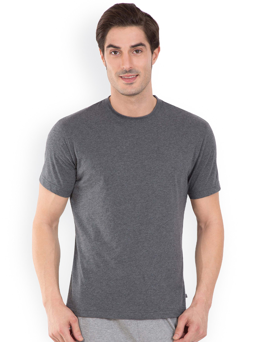 Buy Jockey Men Grey Solid Round Neck Pure Cotton T Shirt Tshirts for