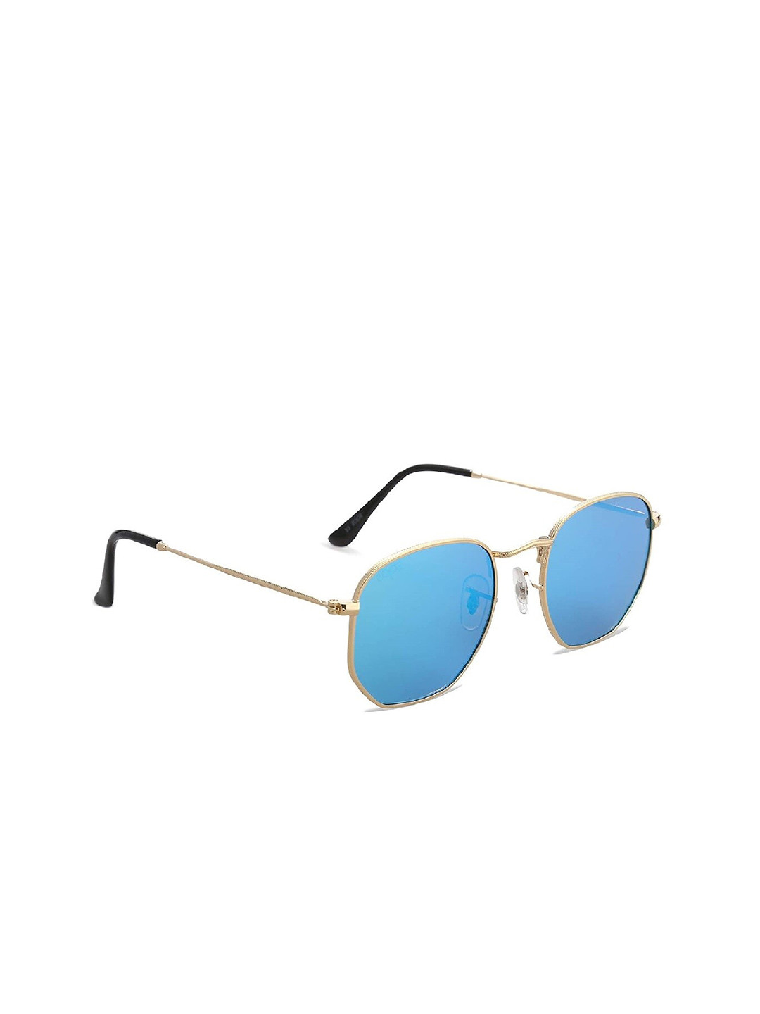 Buy Awestuffs Unisex Blue Lens & Gold Toned Square Sunglasses With UV