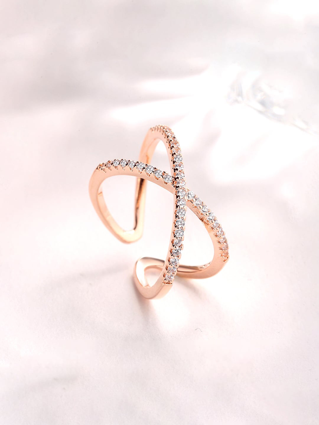 Buy Yellow Chimes Rose Gold Plated Geometric Crystal Studded Adjustable Ring Ring for Women
