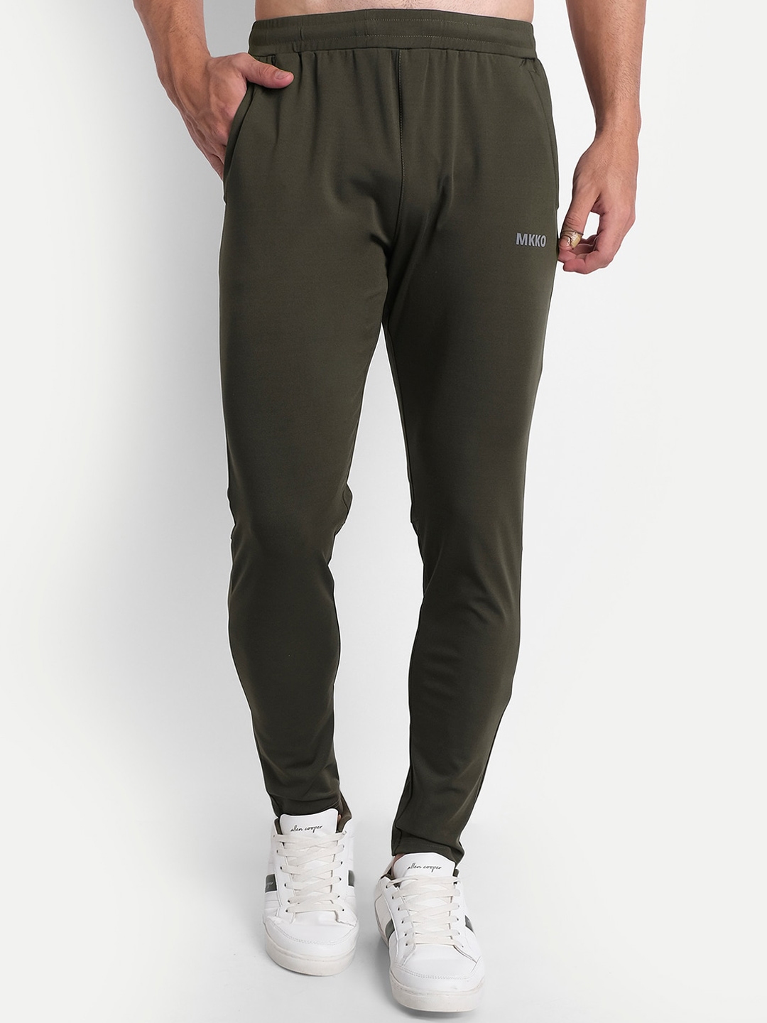 Buy MKKO Men Olive Green Solid Mid Rise Track Pants - Track Pants for ...