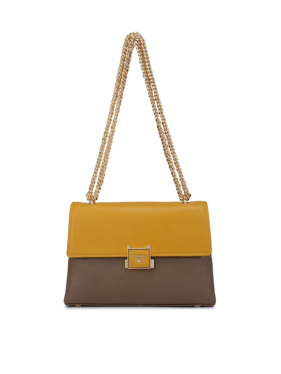 Buy Da Milano Yellow Colourblocked Leather Shoulder Bag Handbags for