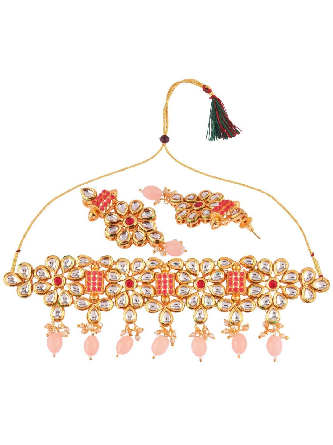 Buy Efulgenz Women Peach Gold Toned Stone Studded Bridal Jewelry Set