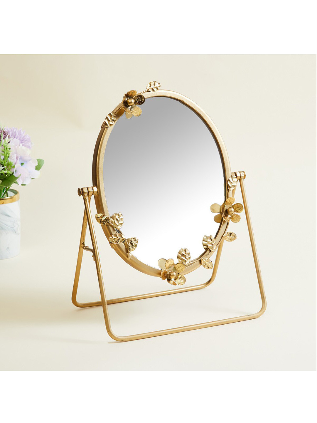 Buy Home Centre Gold Toned Floral Splendid Vanity Mirror With Stand