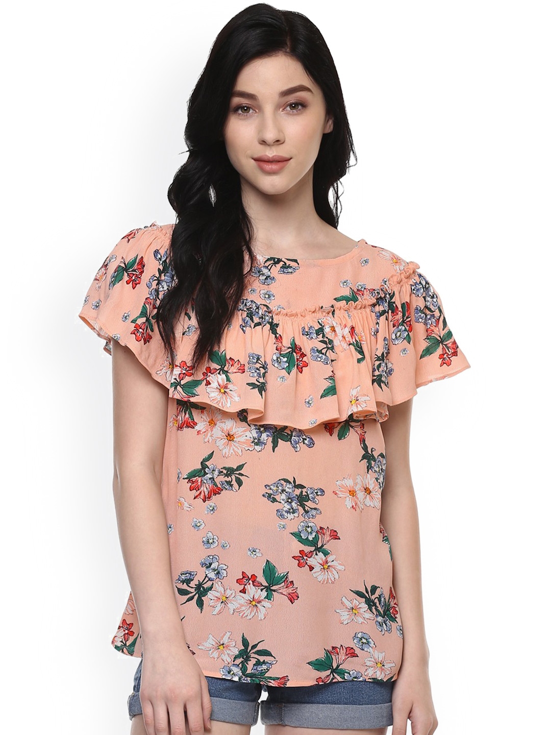 Buy Pannkh Women Peach Coloured Floral Print Top Tops For Women 1899409 Myntra