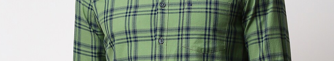 Buy Basics Men Green Slim Fit Tartan Checked Cotton Casual Shirt ...