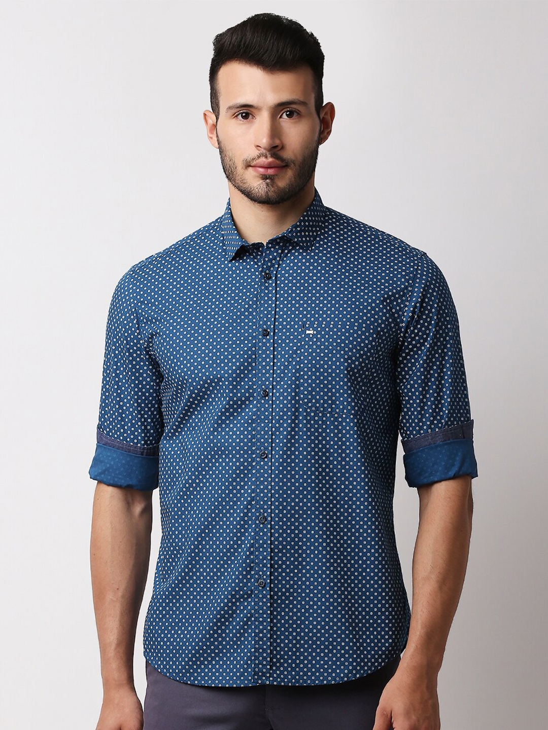 Buy Basics Men Blue Slim Fit Printed Casual Shirt - Shirts for Men ...