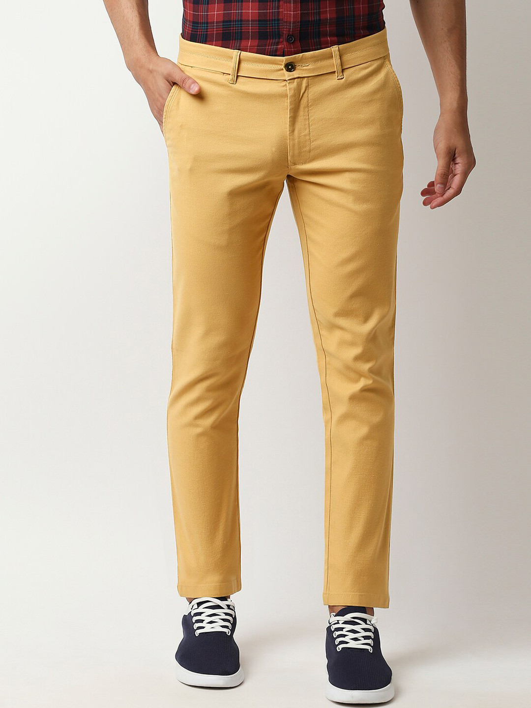Buy Basics Men Mustard Yellow Tapered Fit Trousers Trousers for Men