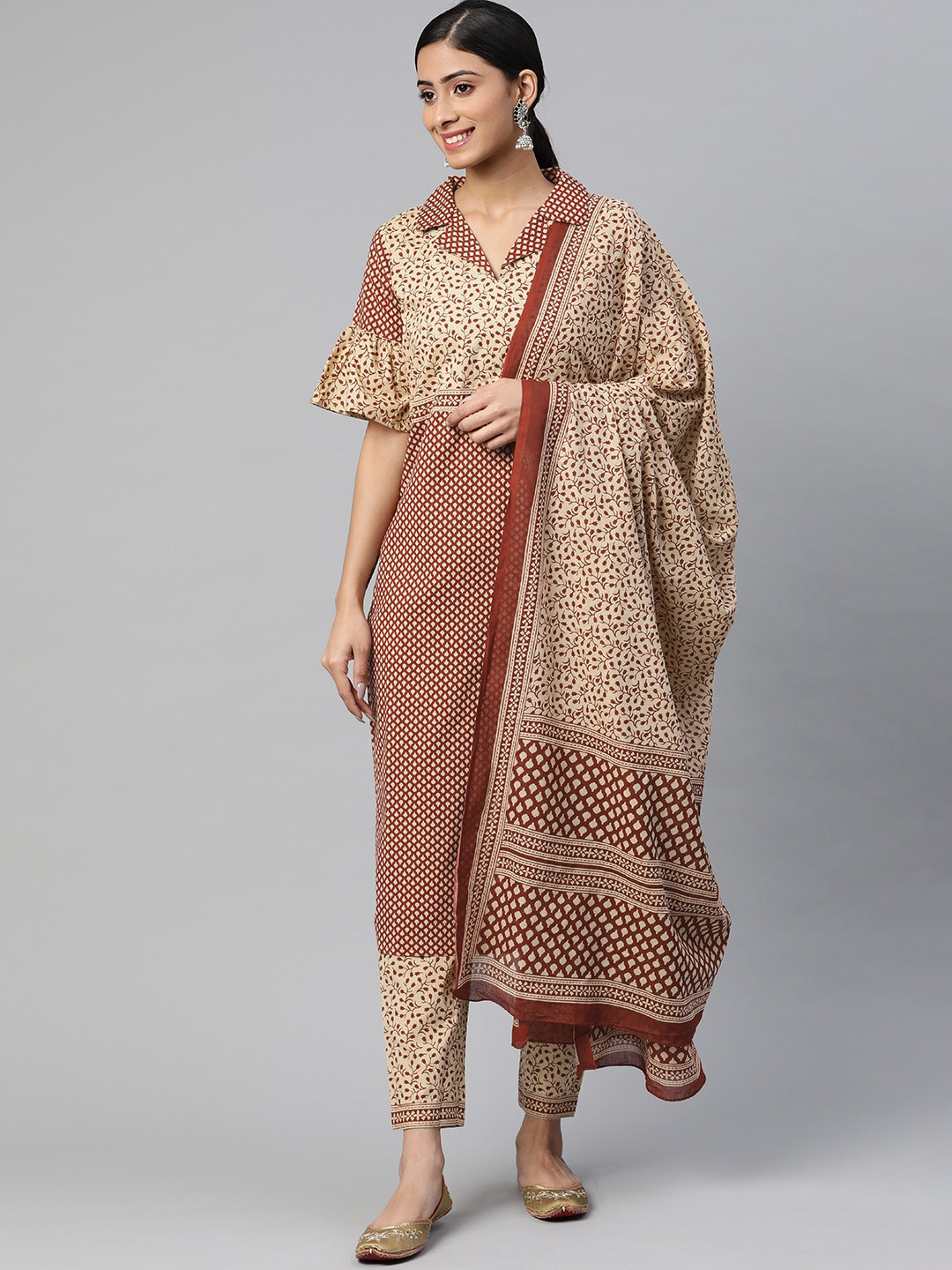 Beige Traditional Jaipuri Kurta For Women