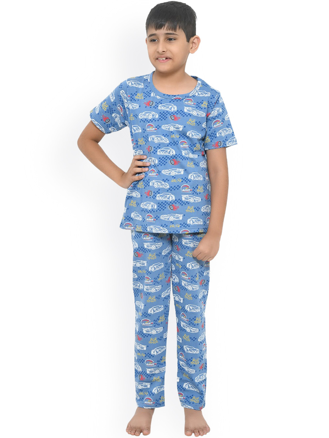 Buy FUNKRAFTS Boys Blue & White Printed Night Suit Night Suits for