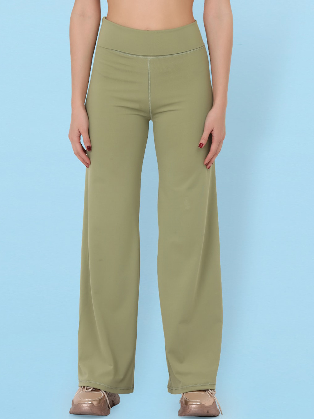 Buy EVERDION Women Green Solid Flared High Rise Yoga Track Pants