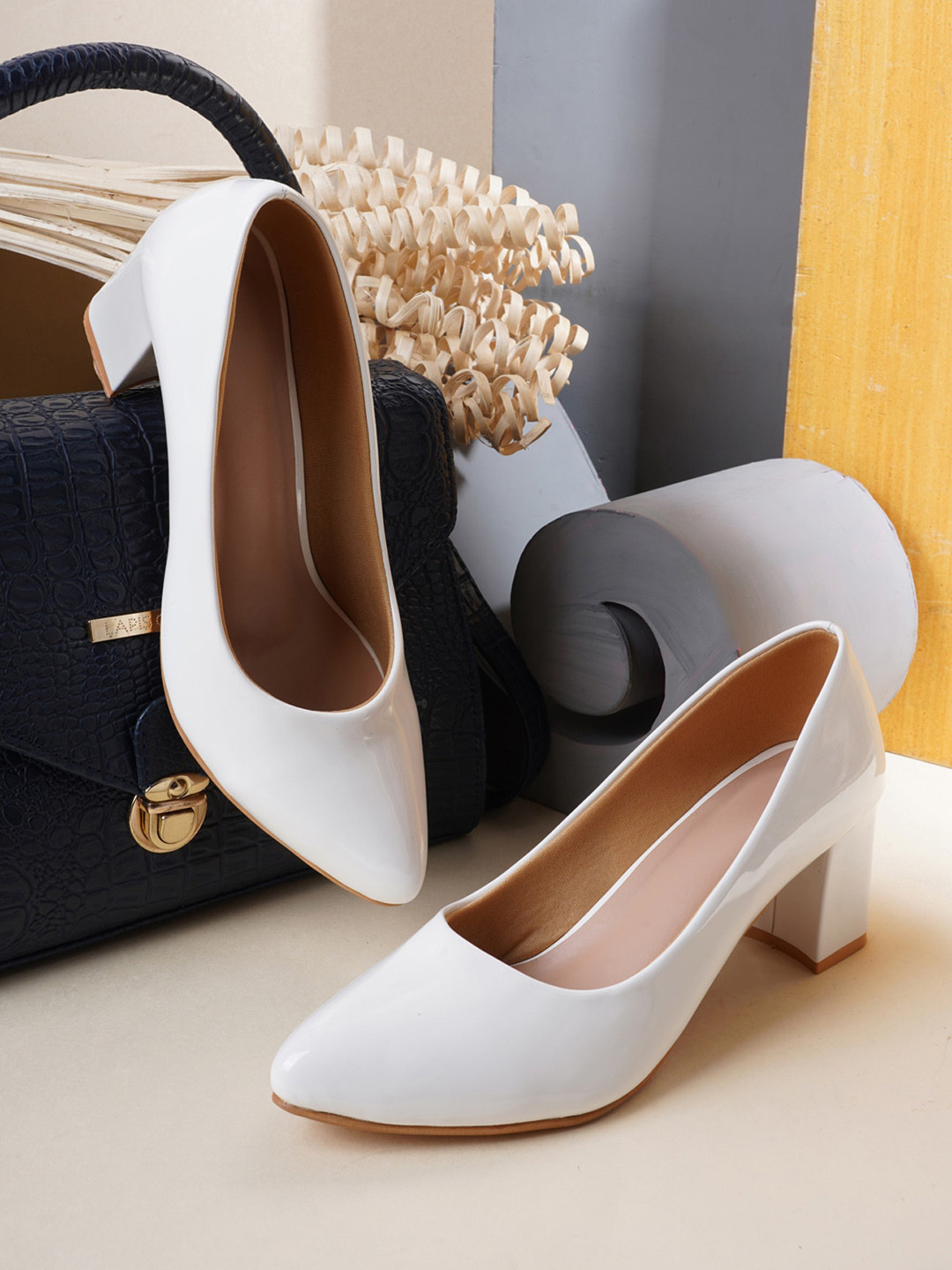 Buy SAPATOS White Party Block Pumps Heels for Women 18997894 Myntra