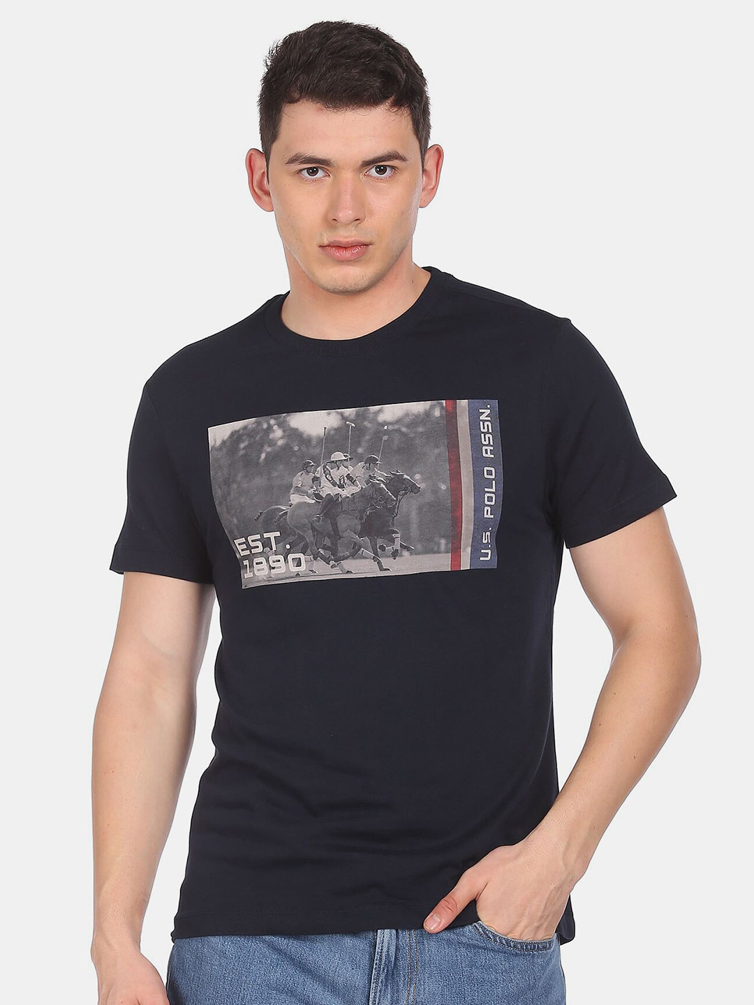 Buy U.S. Polo Assn. Denim Co.Men Blue Typography Printed T Shirt