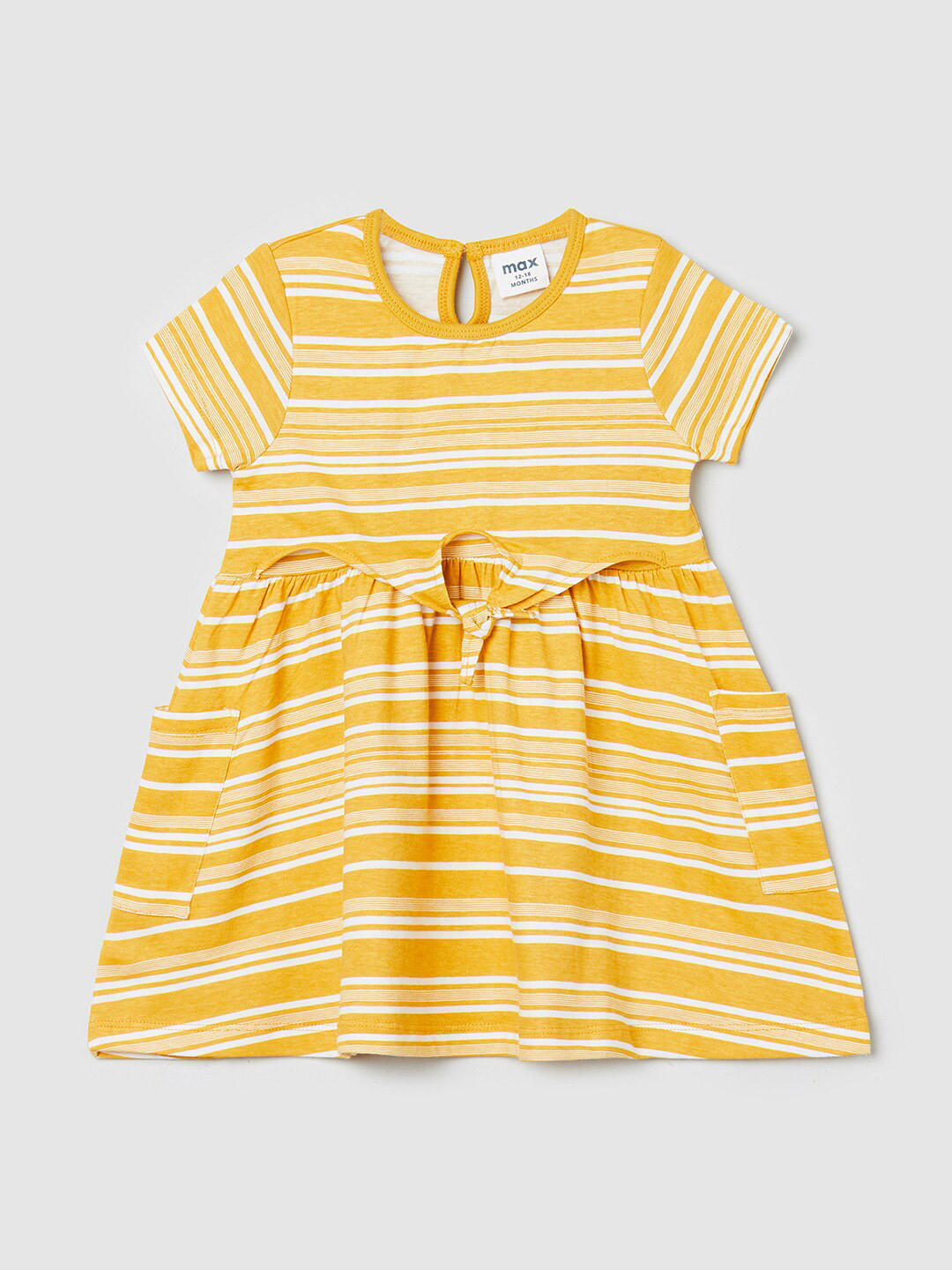 Buy Max Yellow Striped Cotton A Line Dress Dresses for Girls 19001424