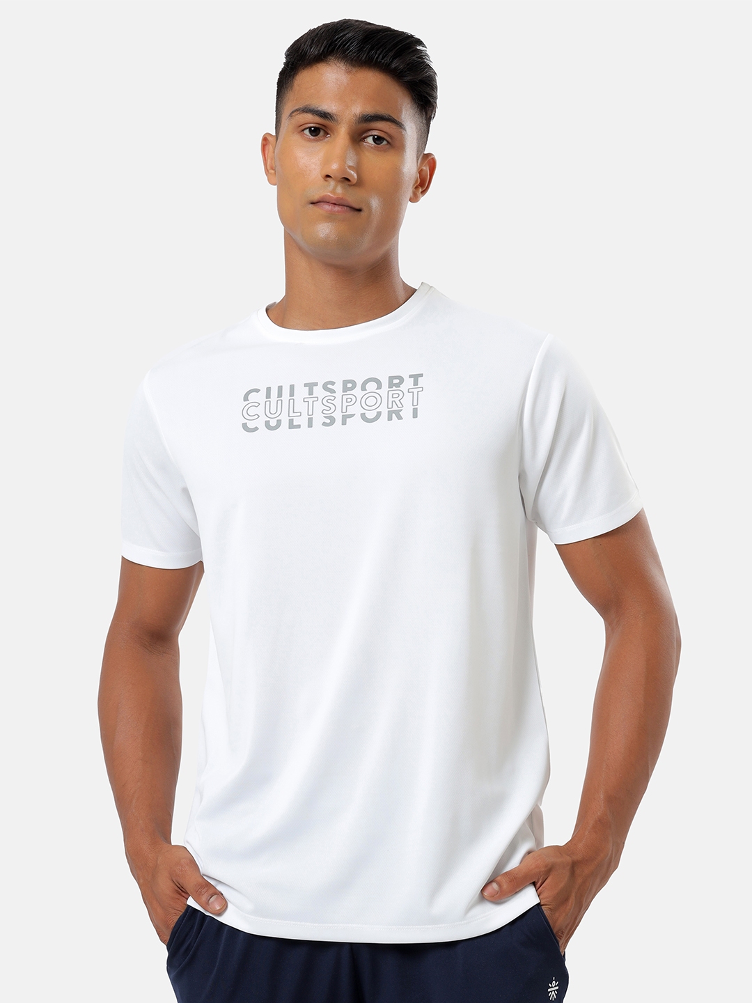 Buy Cultsportone Men White Moisture Wicking Branding Play Active T ...