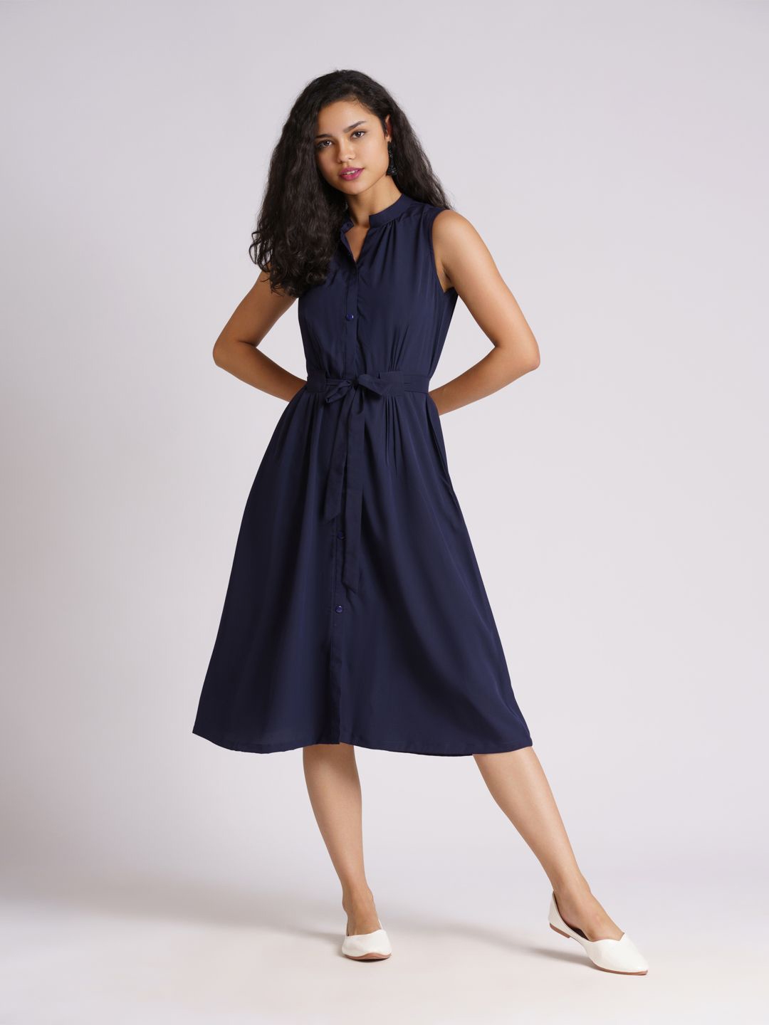 Buy AASK Navy Blue Crepe Belted Midi Dress - Dresses for Women 19003200 ...