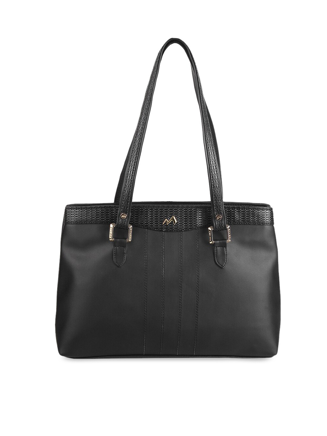 Buy Metro Black Textured PU Oversized Structured Shoulder Bag