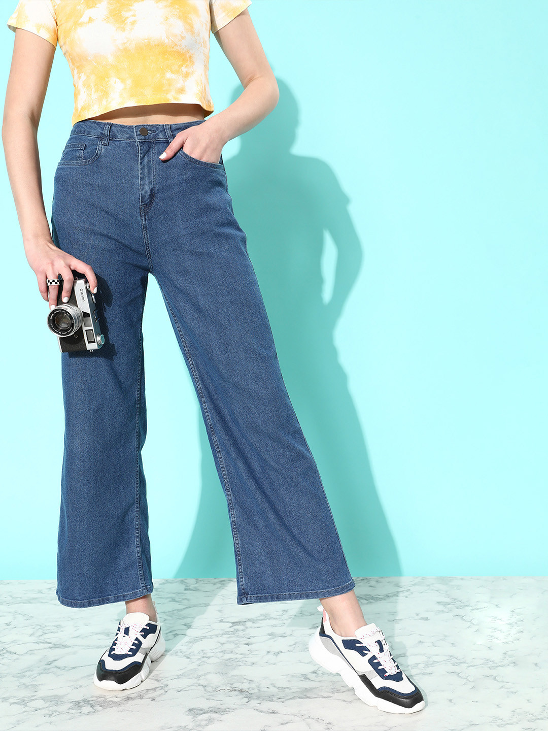 Buy 4WRD By Dressberry Women High Rise Wide Leg Stretchable Jeans