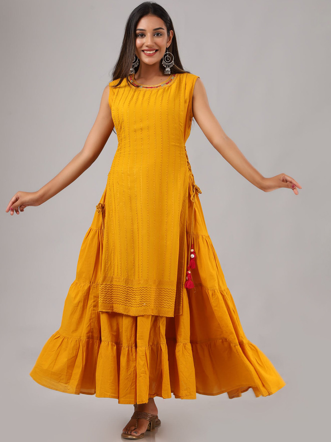 Buy FASHION DWAR Women Mustard Yellow Printed Ethnic Dresses Ethnic