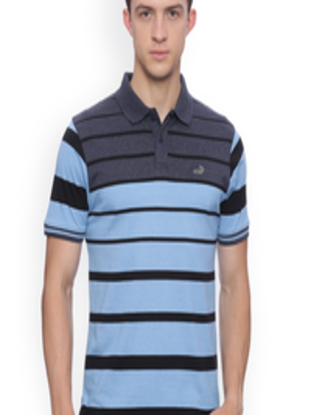 Buy Crocodile Men Blue & Grey Striped Slim Fit Polo Collar T Shirt ...