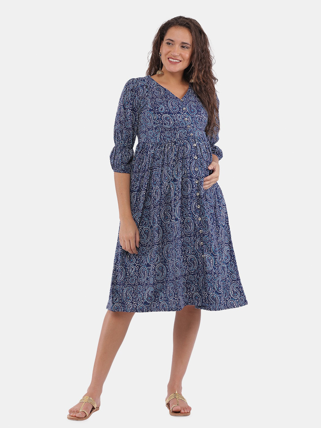 Buy The Mom Store Maternity Women Blue Ethnic Motifs Maternity Dress