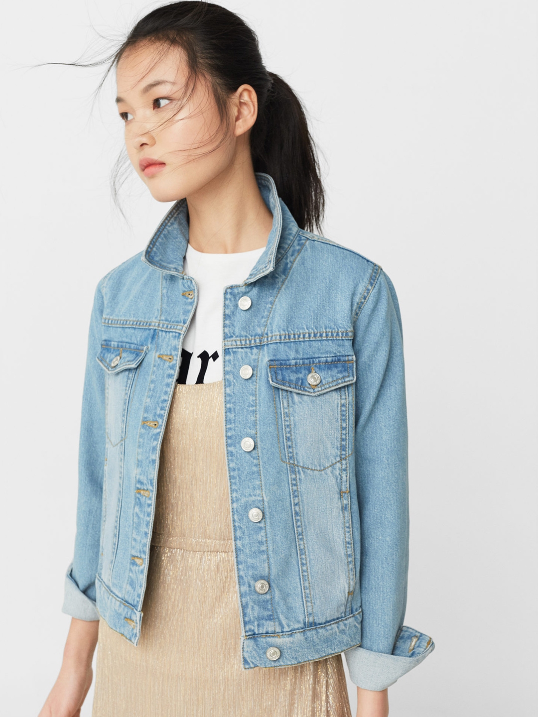 Buy MANGO Women Blue Solid Denim Jacket Jackets for Women 1900810