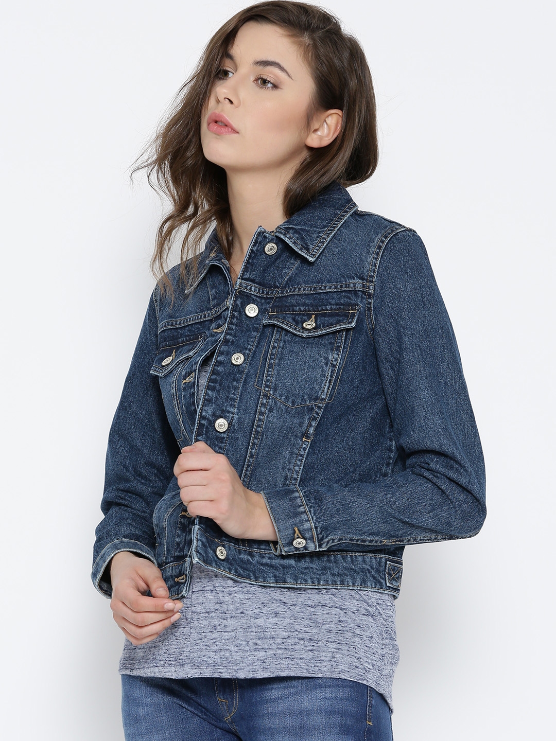 Buy MANGO Women Blue Denim Jacket Jackets for Women 1900811 Myntra
