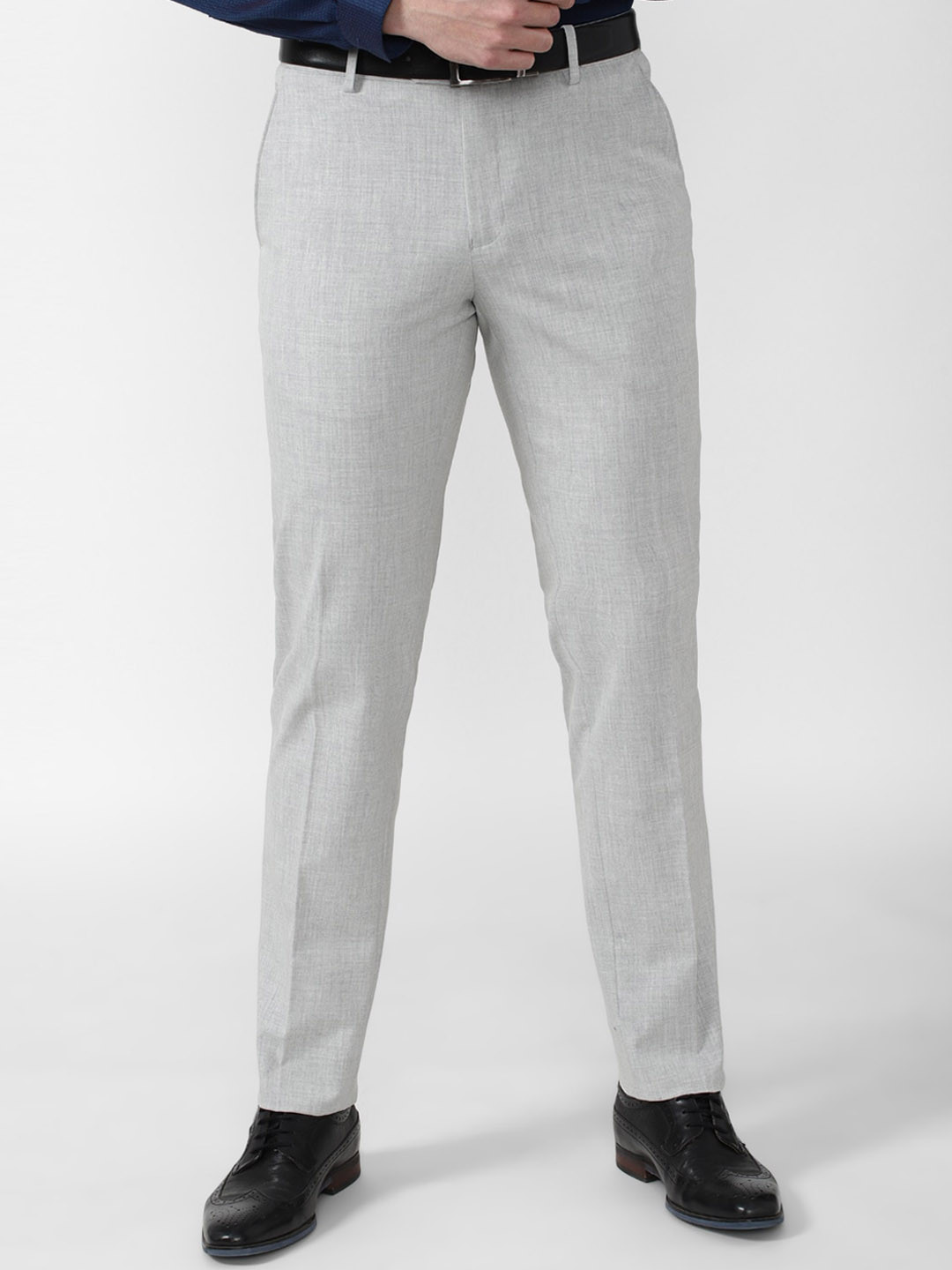 Buy Peter England Elite Men Grey Slim Fit Trousers - Trousers for Men ...