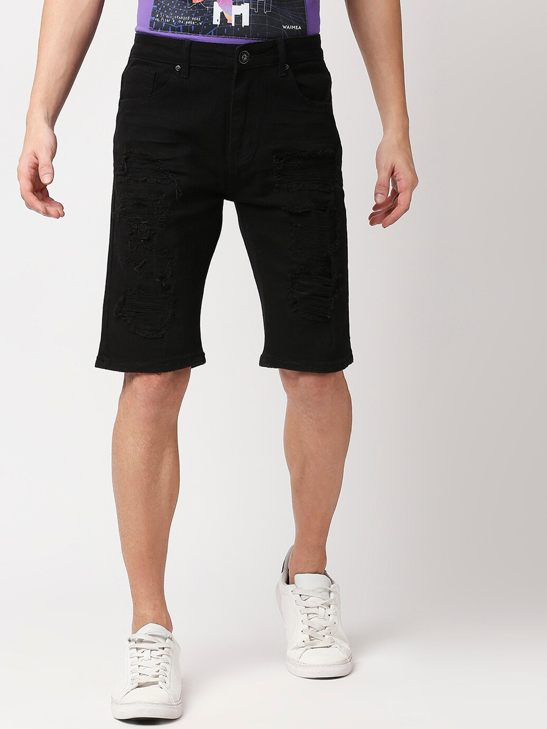 Buy WAIMEA Men Black Skinny Fit Outdoor Denim Shorts Shorts for Men