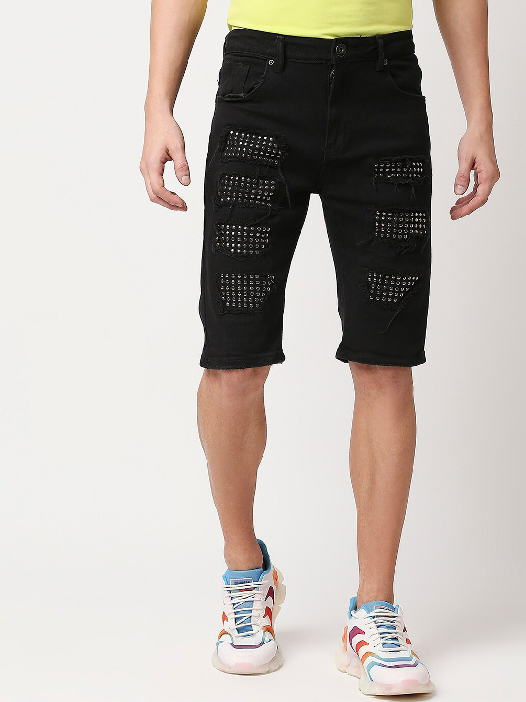 Buy WAIMEA Men Black Skinny Fit Embellished Denim Shorts Shorts for