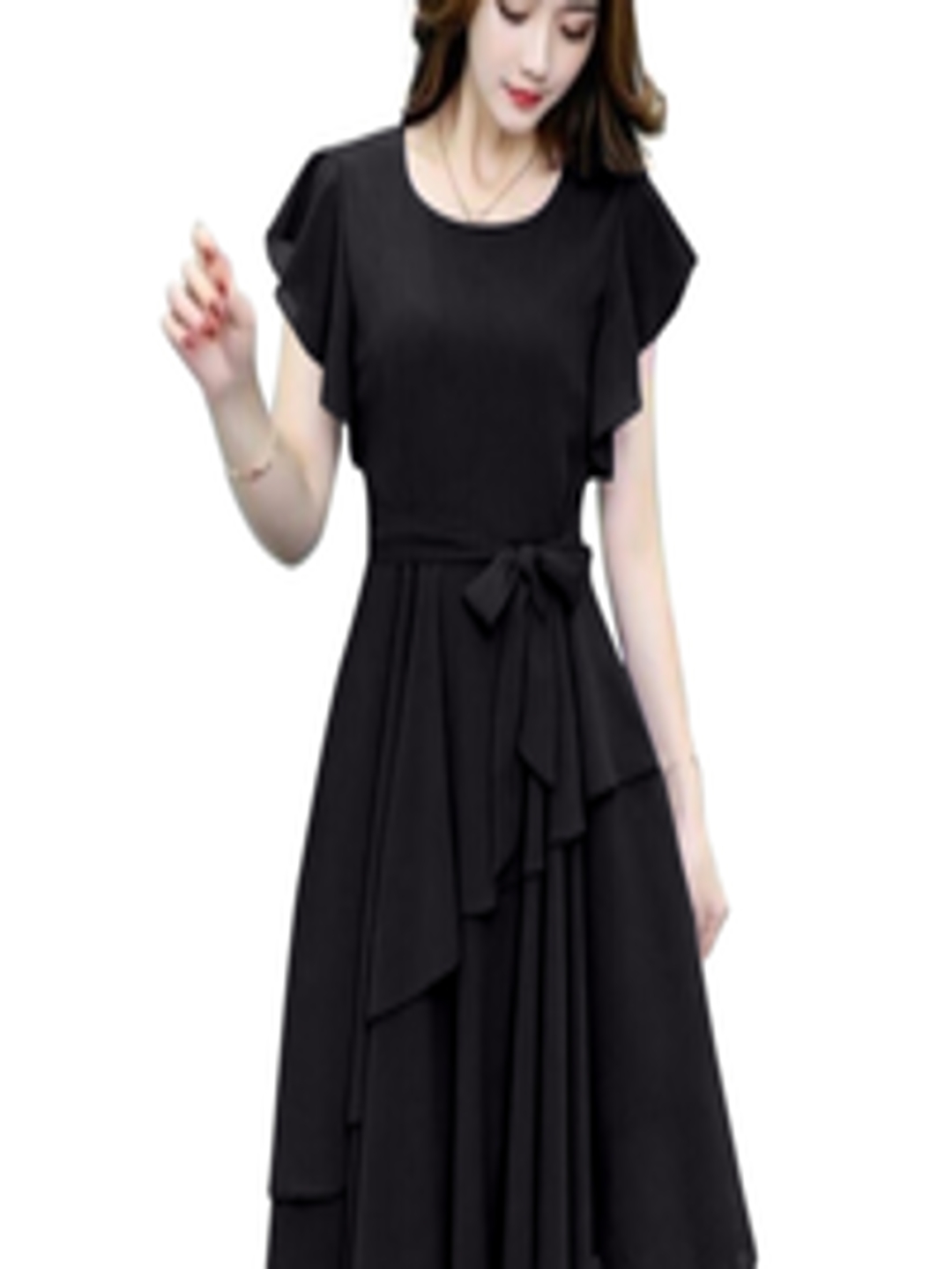 Buy APNISHA Women Black Layered Georgette Fit & Flare Dress - Dresses ...