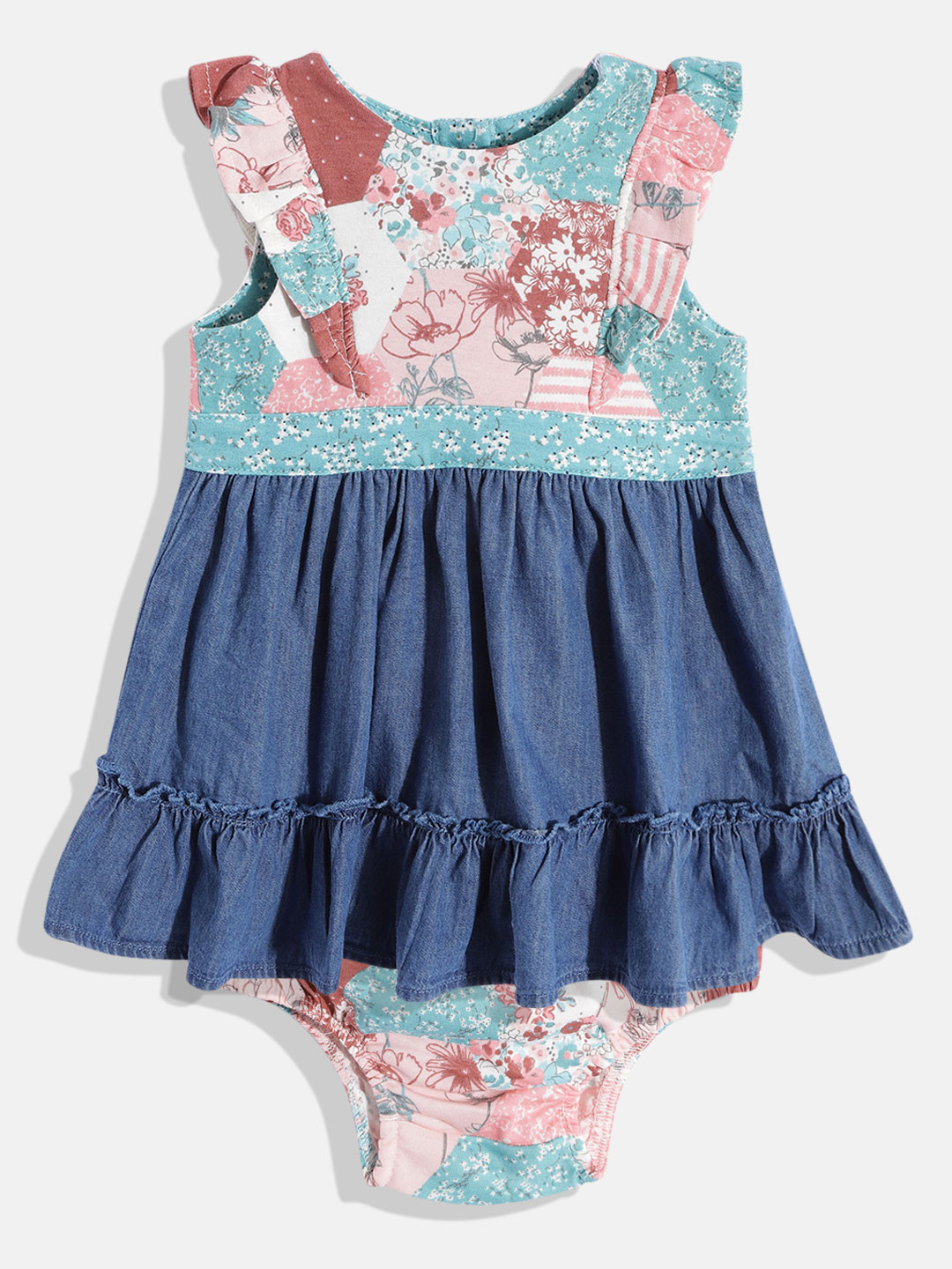 Buy Mothercare Infant Girls Blue Floral Tiered Cotton Chambray Fit