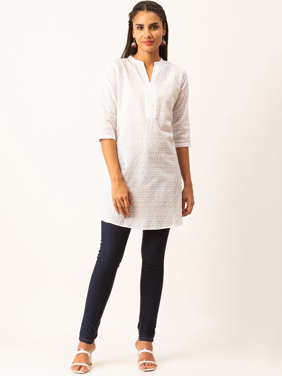 Buy ZOLA White Floral Embroidered Pure Cotton Kurti Kurtis for Women