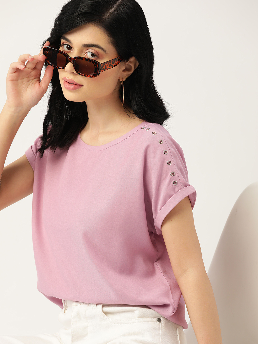 Buy 4WRD By Dressberry Women Mauve Solid Extended Sleeves Regular Top