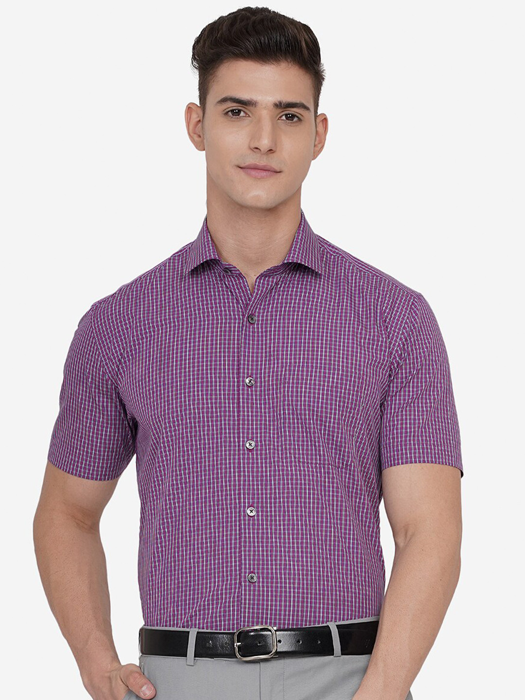 Buy JADE BLUE Men Purple Custom Cotton Casual Shirt Shirts for Men