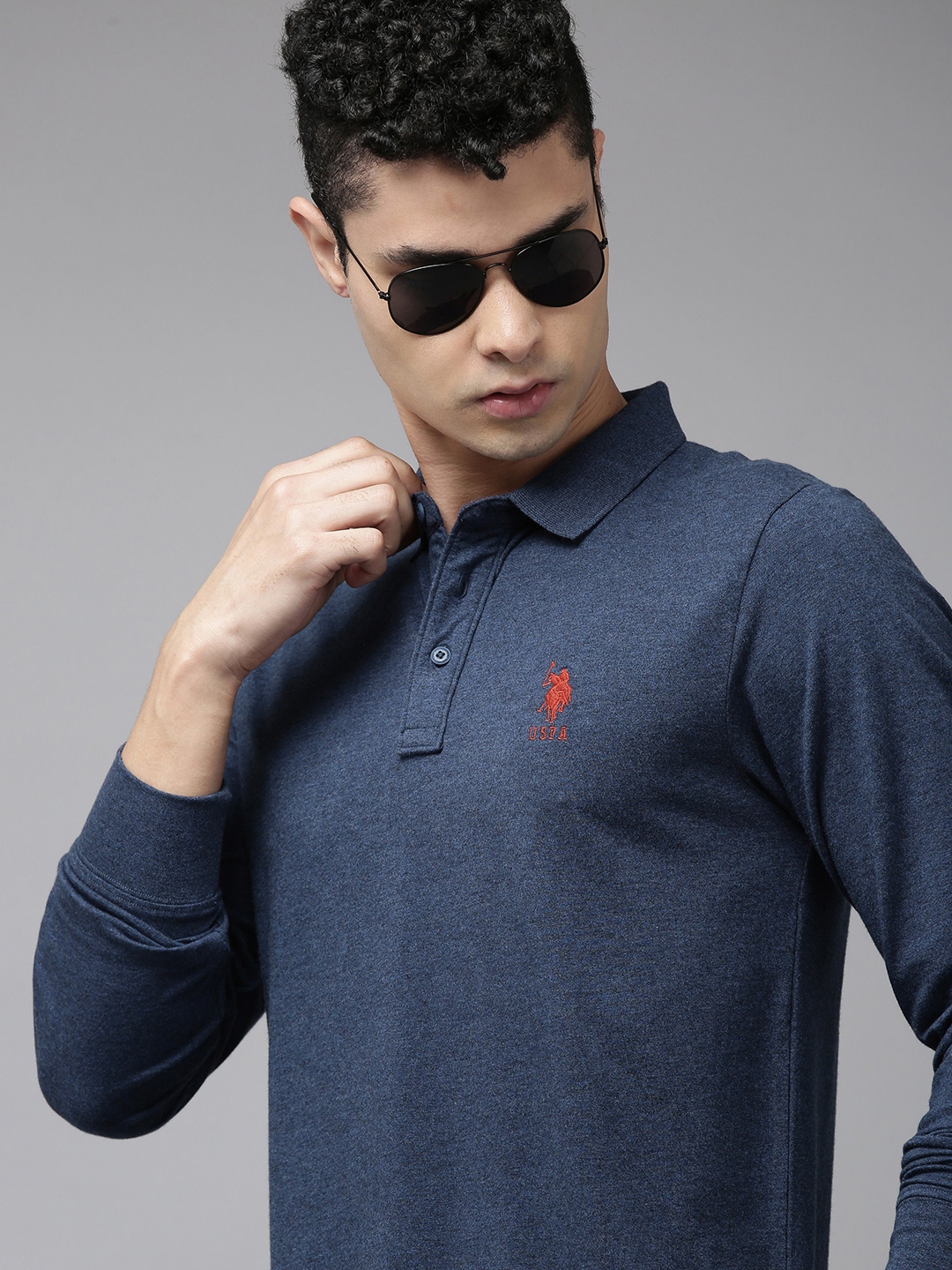 Buy U.S. Polo Assn. Men Blue Solid Slim Fit T Shirt - Tshirts for Men ...