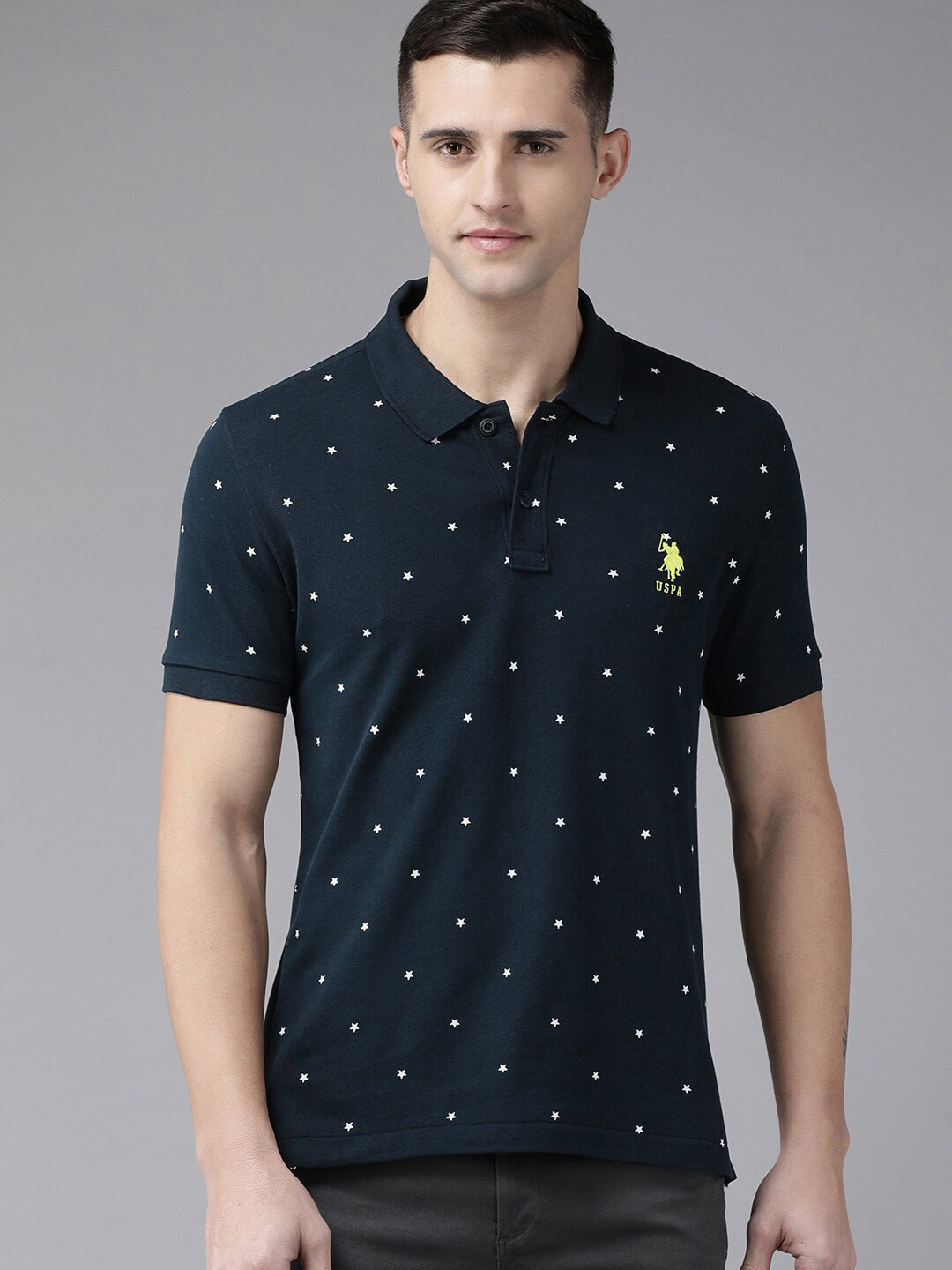 Buy U.S. Polo Assn. Men Navy Blue & White Printed Polo Collar T Shirt ...