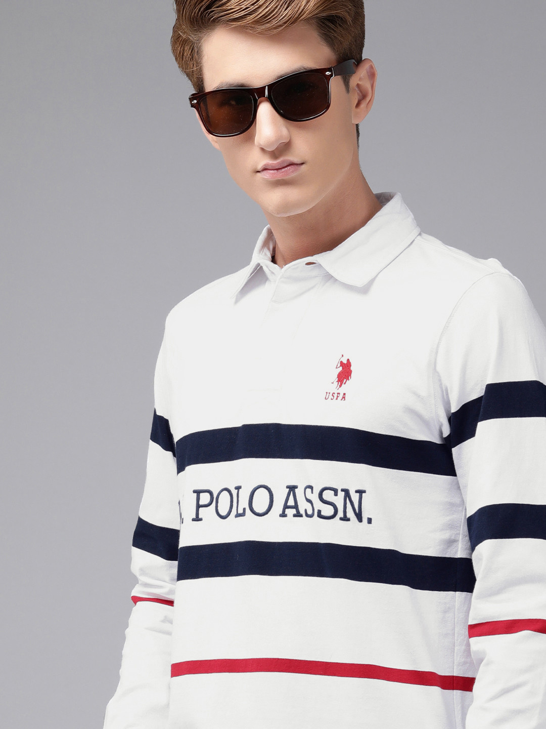 Gant Men Navy Blue Striped Polo Collar Short Sleeves Tshirt