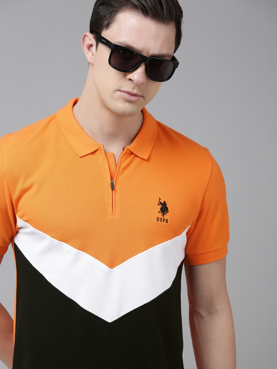 Buy U S Polo Assn Men Mustard Yellow & Black Colourblocked Polo Collar ...