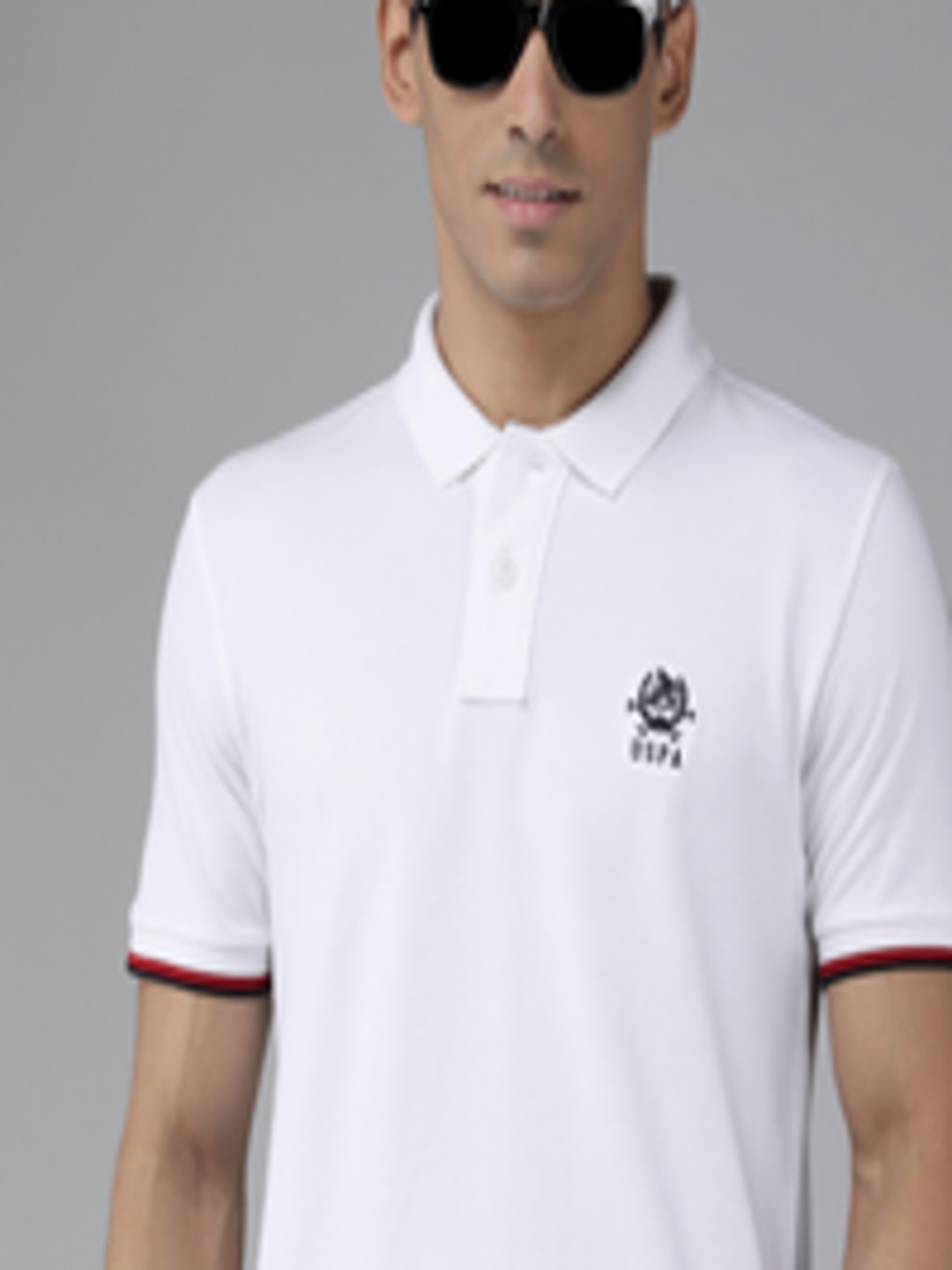 Buy U S Polo Assn Men White Polo Collar Pure Cotton Slim Fit T Shirt ...