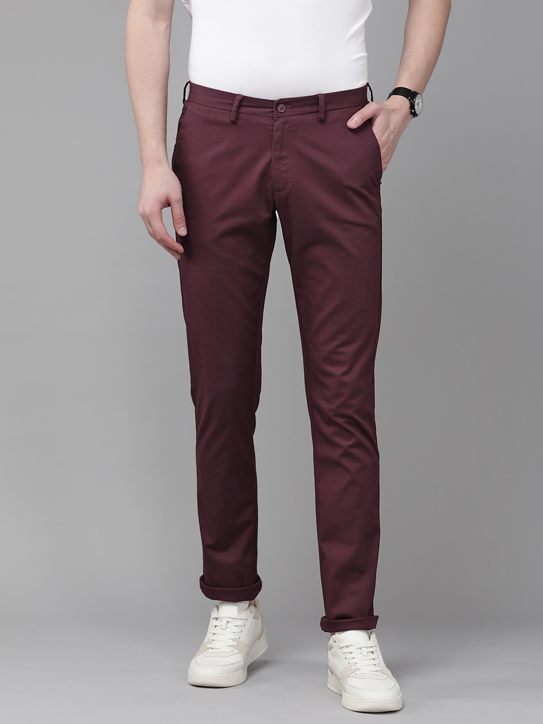 Buy Blackberrys Men Burgundy Tapered Fit Low Rise Chinos - Trousers for ...