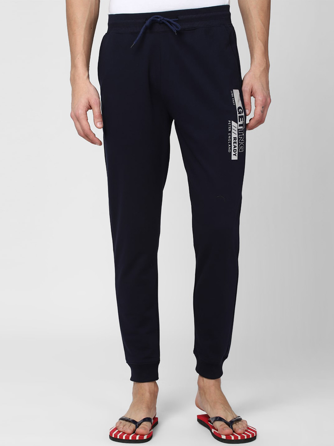 Buy Peter England Men Navy Blue Solid Lounge Joggers Lounge Pants for