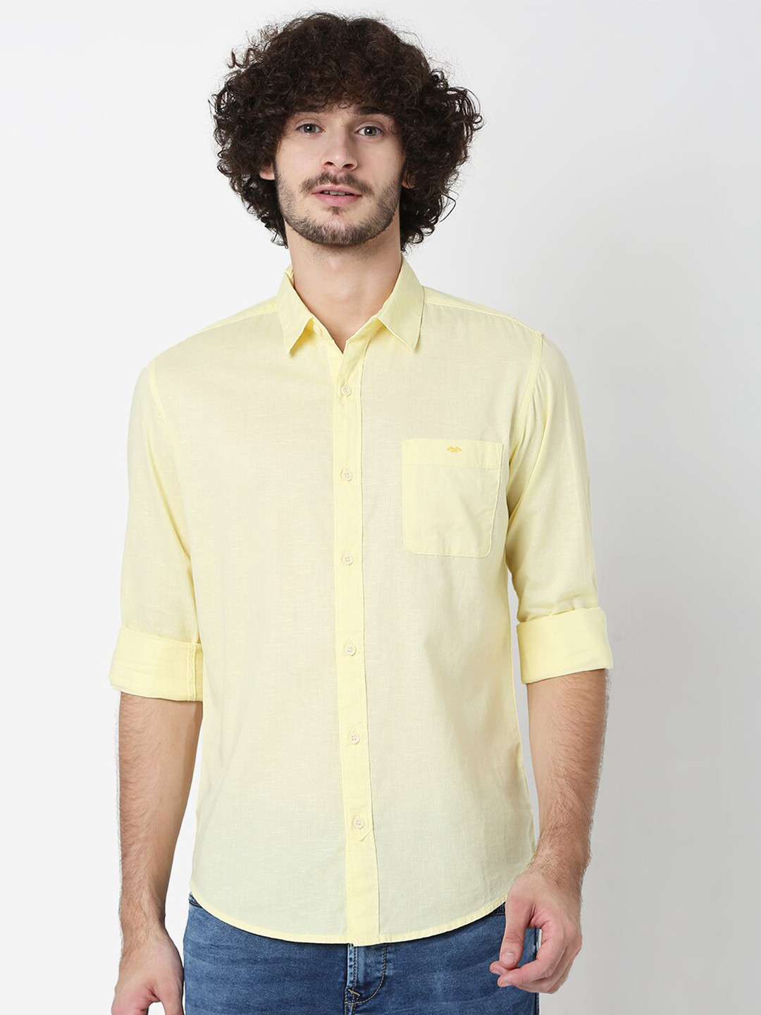 Buy Mufti Men Yellow Classic Slim Fit Casual Shirt Shirts for Men