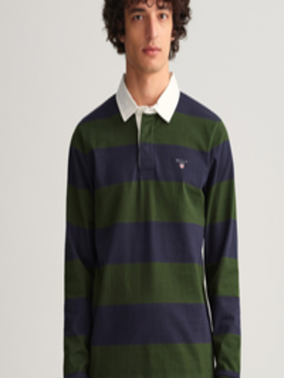 Buy GANT Men Green, Blue Striped Polo Collar Regular Fit T Shirt ...