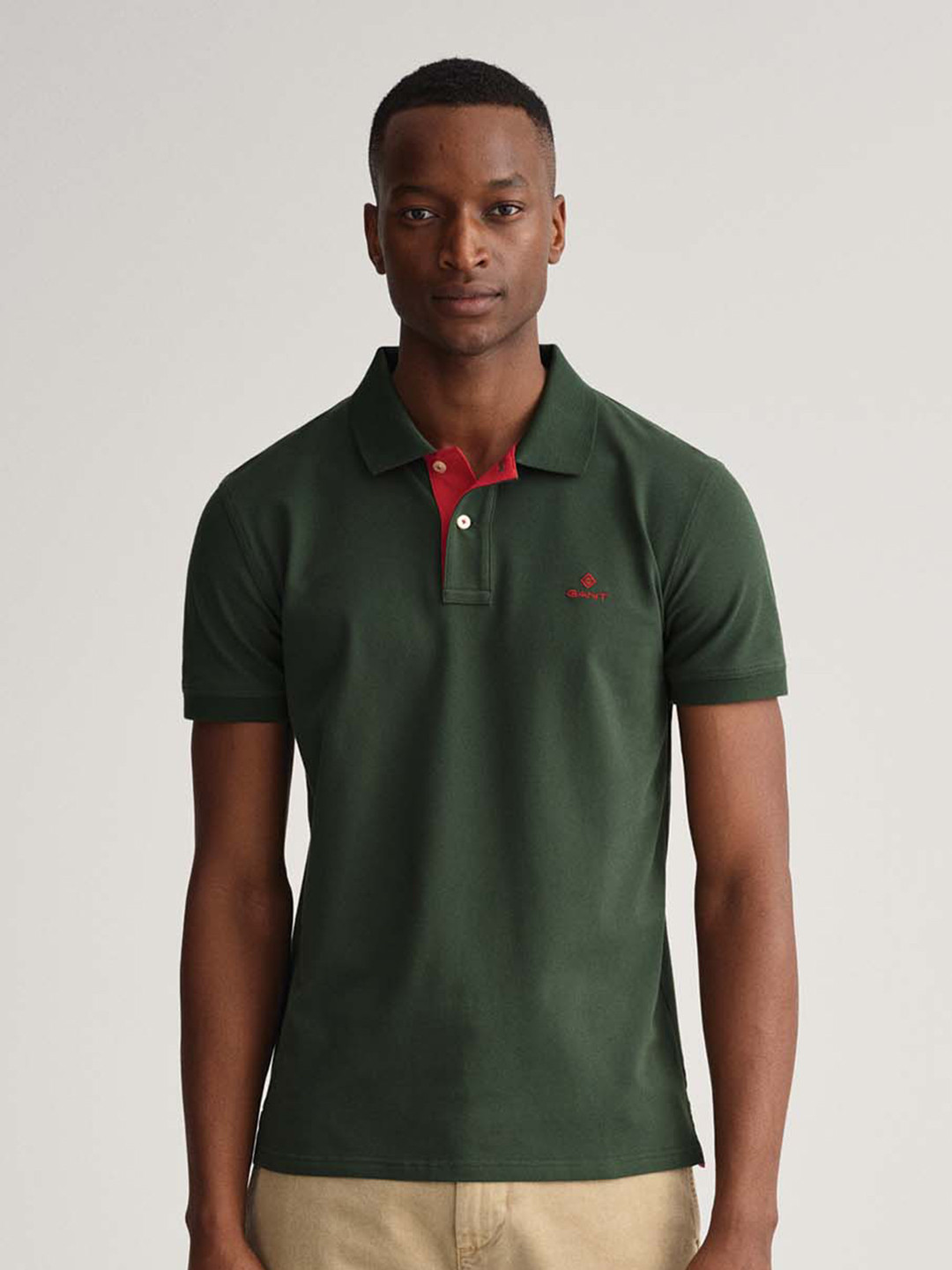 Gant Men White Solid Polo Collar Short Sleeves Tshirt